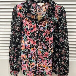 Umgee Floral Two Tone Button Down (Size Small)